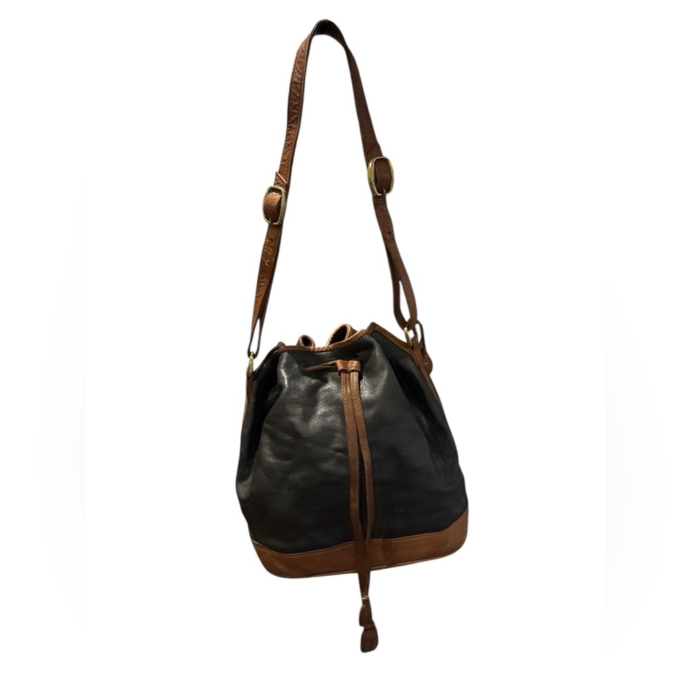 Vintage Boutique of Leathers 🇨🇦 Black and Brown Leather Bucket Bag